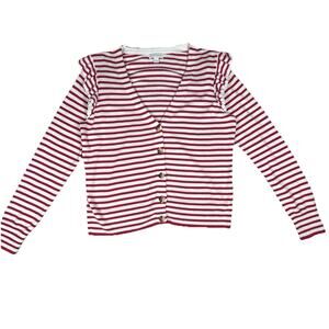 Charter Womens Sz L Club Nautical Stripe Ruffle Spring Cardigan